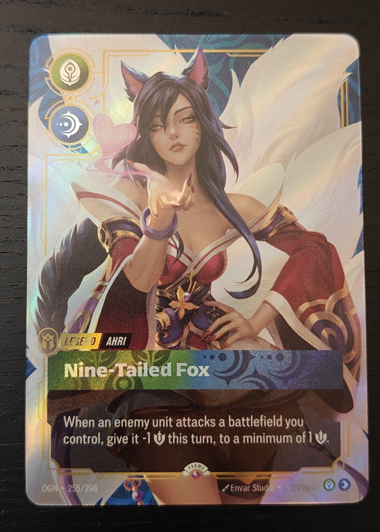 Ahri Nine-Tailed Fox promo from Riftbound, ZeroPop community scan graded 9.5
