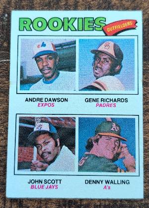 1977 Rookie Outfielders (Andre Dawson / Gene Richards / John Scott / Denny Walling), graded 6.5