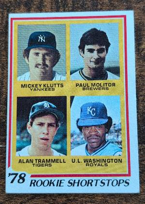 Paul Molitor / Alan Trammell / Mickey Klutts / U.L. Washington, graded 4.5