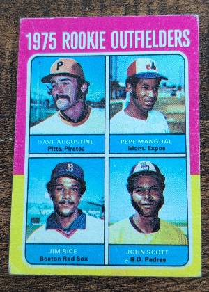 1975 Rookie Outfielders (Dave Augustine / Pepe Mangual / Jim Rice / John Scott), graded 7.5