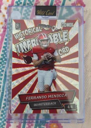 2025 Wild Card Comix Fernando Mendoza Historical Improbable Record, graded 8.5