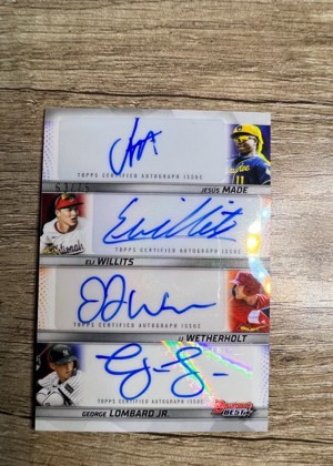 2025 Bowman's Best Quad Autographs - Jesús Made, Eli Willits, JJ Wetherholt, George Lombard Jr., graded 9.0
