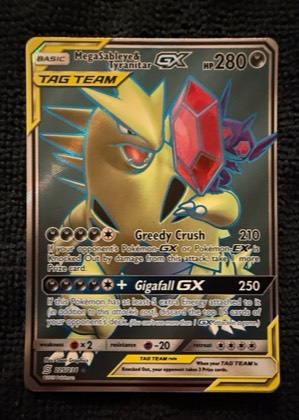 Mega Sableye & Tyranitar GX (Full Art), graded 9.0