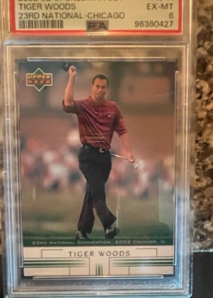 2002 Upper Deck Spokesman Tiger Woods, graded 7.5