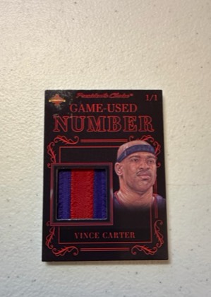 Vince Carter 1/1 Game-Used Number Relic, graded 6.5