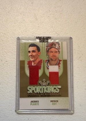 Sportkings 2008 Series B Gold Dual Memorabilia Jacques Plante / Patrick Roy, graded 8.5