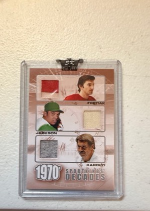2009 Sportkings Series C Decades Tretiak / Jackson / Karolyi Silver Triple Relic, graded 8.5