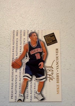 1998 Press Pass Authentics Mike Bibby Auto Promo, graded 8.5