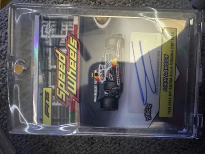 Liam Lawson 2025 Topps Chrome Formula 1 1975 Speed Wheels Signature, graded 9.0