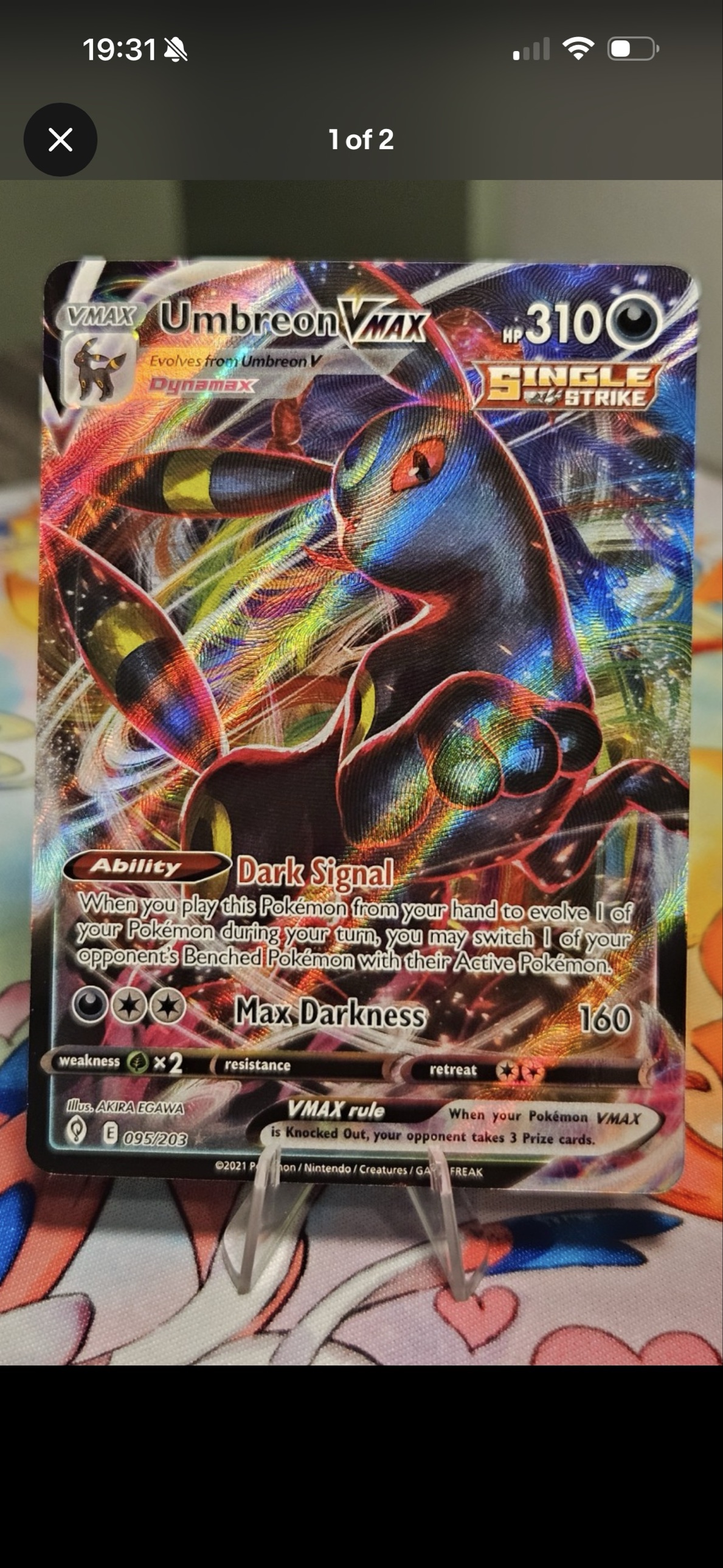 Umbreon VMAX, Evolving Skies, ZeroPop community scan graded 10