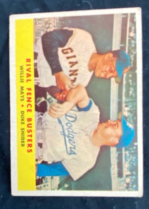 Rival Fence Busters — Willie Mays / Duke Snider, graded 5.5